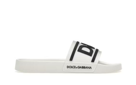 Dolce Gabbana Beachwear Sliders DG Logo White Black