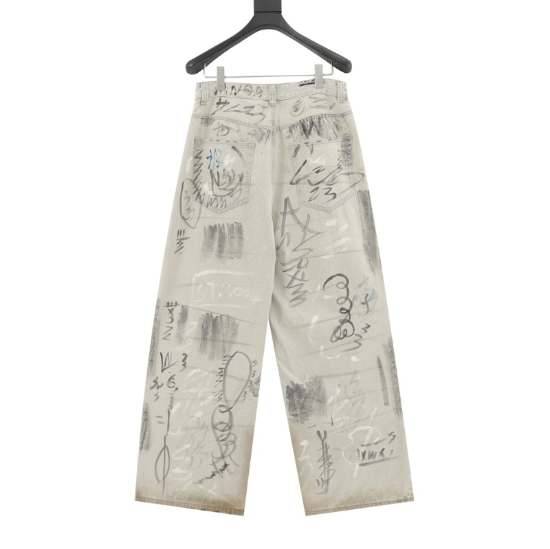 Ba1en*iaga Graffiti Baggy Pants in Black