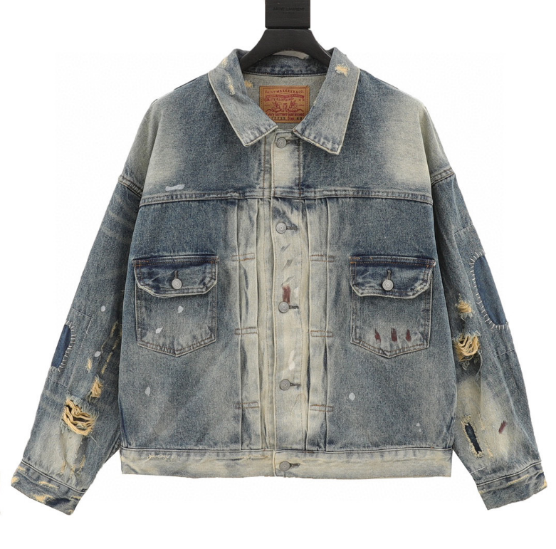 SAINT MICHAEL washed distressed patch denim jacket 2024